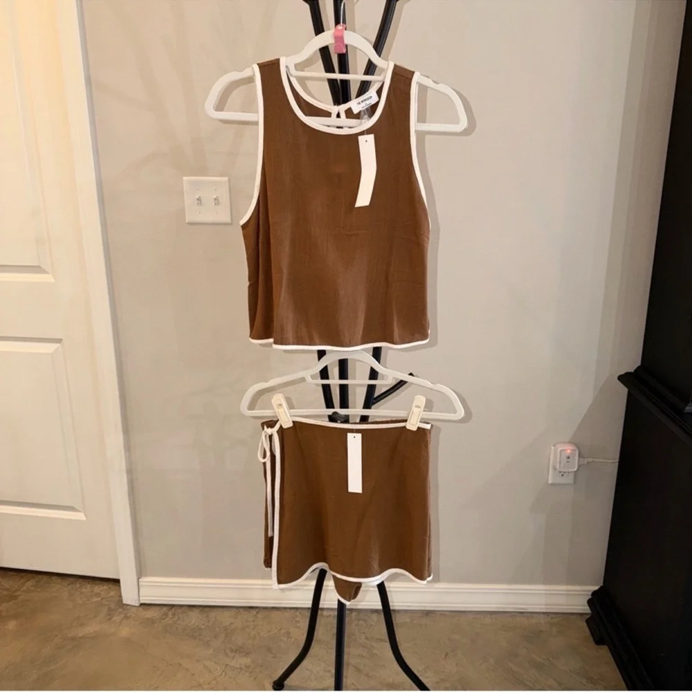 Workshop Republic Clothing 2 Two Piece Set Brown with Tan/White Trim - Picture 2 of 9